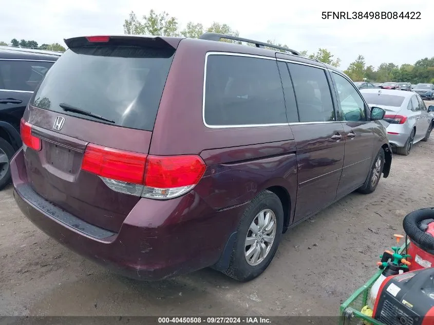 2008 Honda Odyssey Ex VIN: 5FNRL38498B084422 Lot: 40450508