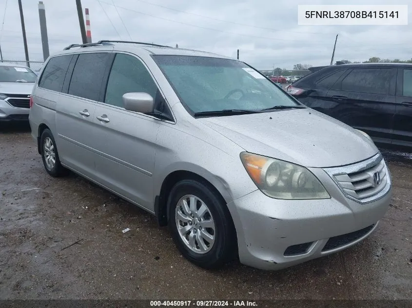 2008 Honda Odyssey Ex-L VIN: 5FNRL38708B415141 Lot: 40450917