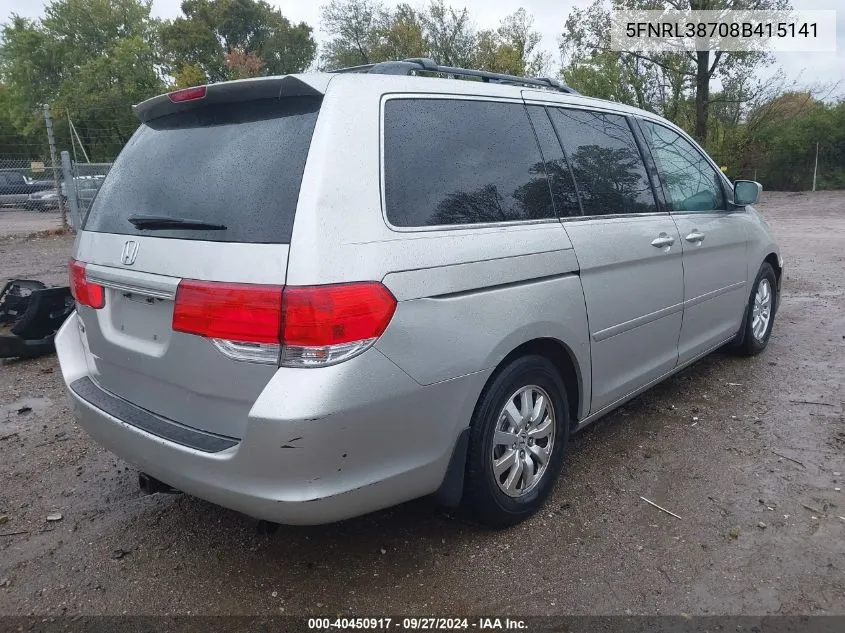 2008 Honda Odyssey Ex-L VIN: 5FNRL38708B415141 Lot: 40450917