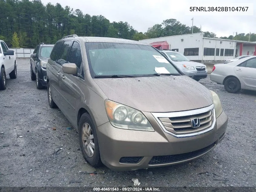 2008 Honda Odyssey Ex VIN: 5FNRL38428B104767 Lot: 40451543