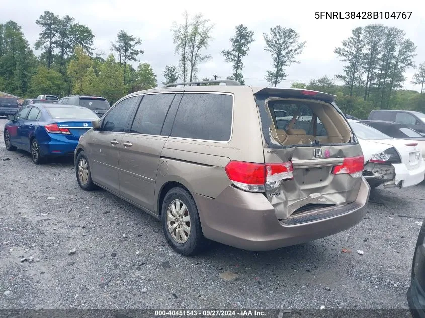 2008 Honda Odyssey Ex VIN: 5FNRL38428B104767 Lot: 40451543