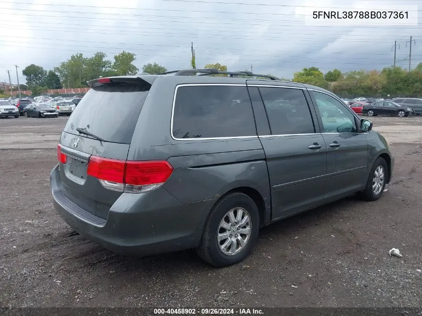 2008 Honda Odyssey Ex-L VIN: 5FNRL38788B037361 Lot: 40458902