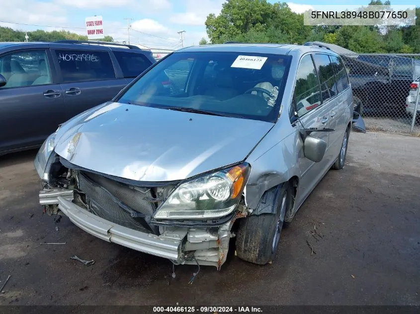 2008 Honda Odyssey Touring VIN: 5FNRL38948B077650 Lot: 40466125