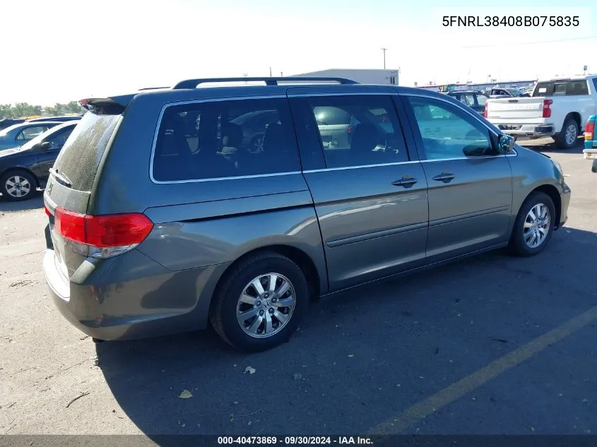 2008 Honda Odyssey Ex VIN: 5FNRL38408B075835 Lot: 40473869