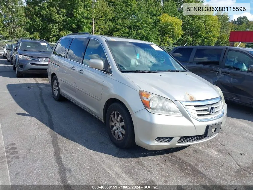 2008 Honda Odyssey Ex-L VIN: 5FNRL386X8B115596 Lot: 40509159