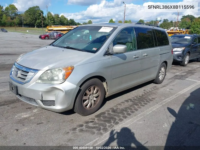 2008 Honda Odyssey Ex-L VIN: 5FNRL386X8B115596 Lot: 40509159