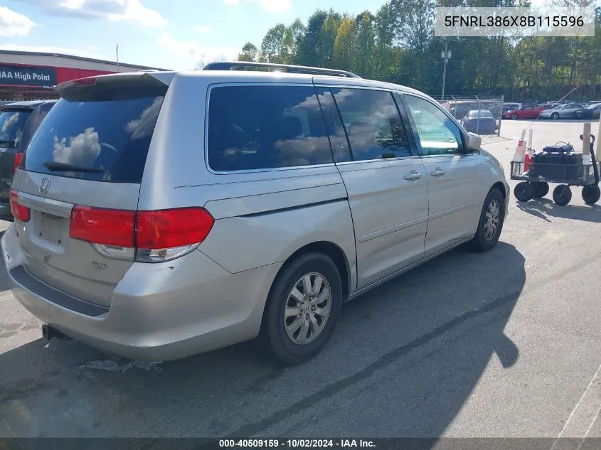 2008 Honda Odyssey Ex-L VIN: 5FNRL386X8B115596 Lot: 40509159