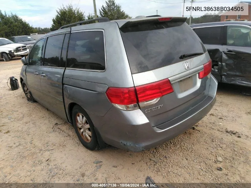 2008 Honda Odyssey Ex-L VIN: 5FNRL38638B034505 Lot: 40517136