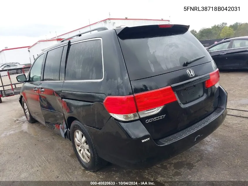 2008 Honda Odyssey Ex-L VIN: 5FNRL38718B042031 Lot: 40520633