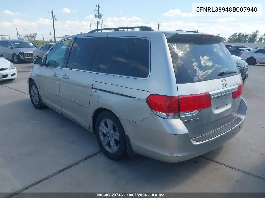 2008 Honda Odyssey Touring VIN: 5FNRL38948B007940 Lot: 40528746