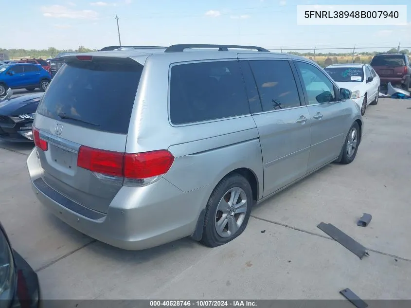 2008 Honda Odyssey Touring VIN: 5FNRL38948B007940 Lot: 40528746