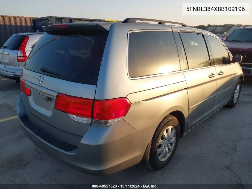 2008 Honda Odyssey Ex VIN: 5FNRL384X8B109196 Lot: 40557520