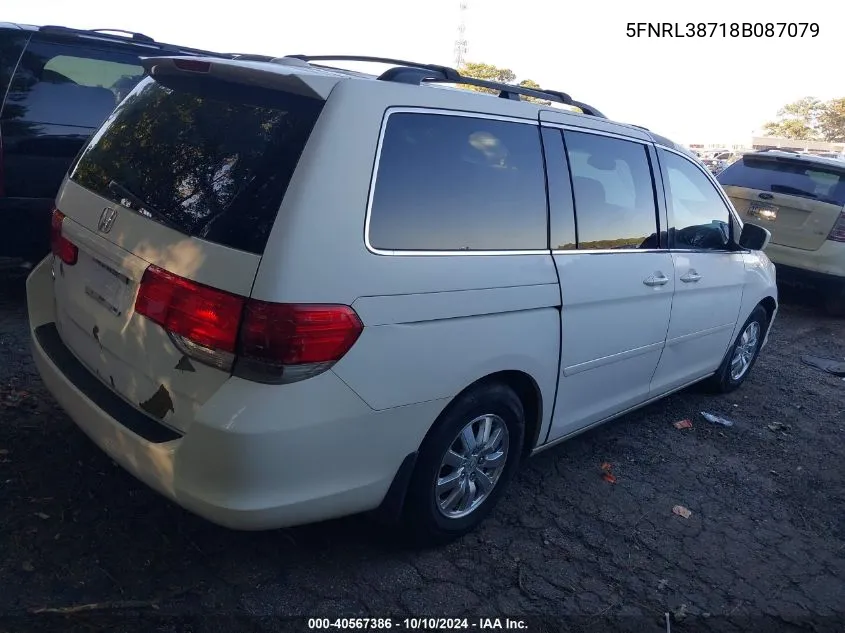 2008 Honda Odyssey Ex-L VIN: 5FNRL38718B087079 Lot: 40567386