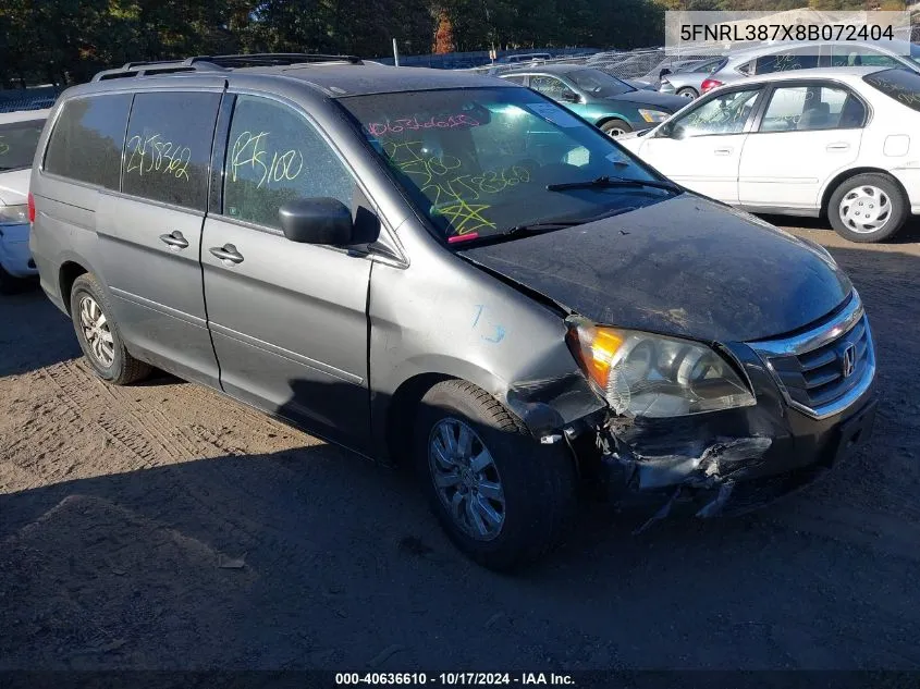 2008 Honda Odyssey Ex-L VIN: 5FNRL387X8B072404 Lot: 40636610