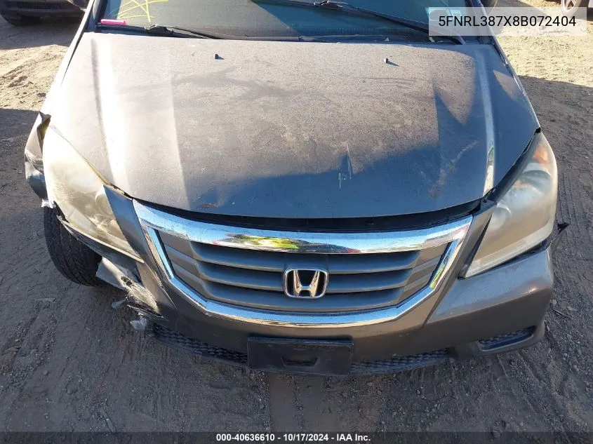 2008 Honda Odyssey Ex-L VIN: 5FNRL387X8B072404 Lot: 40636610