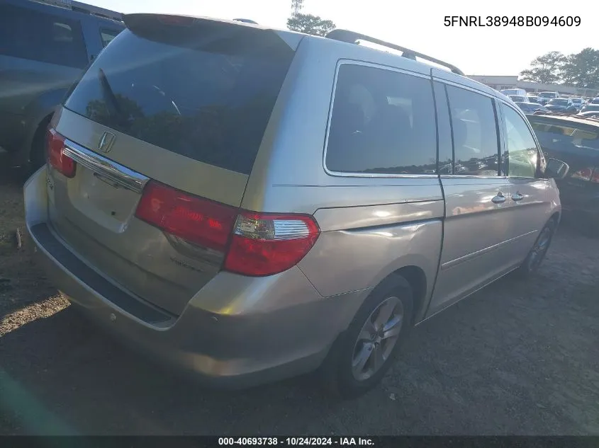 2008 Honda Odyssey Touring VIN: 5FNRL38948B094609 Lot: 40693738