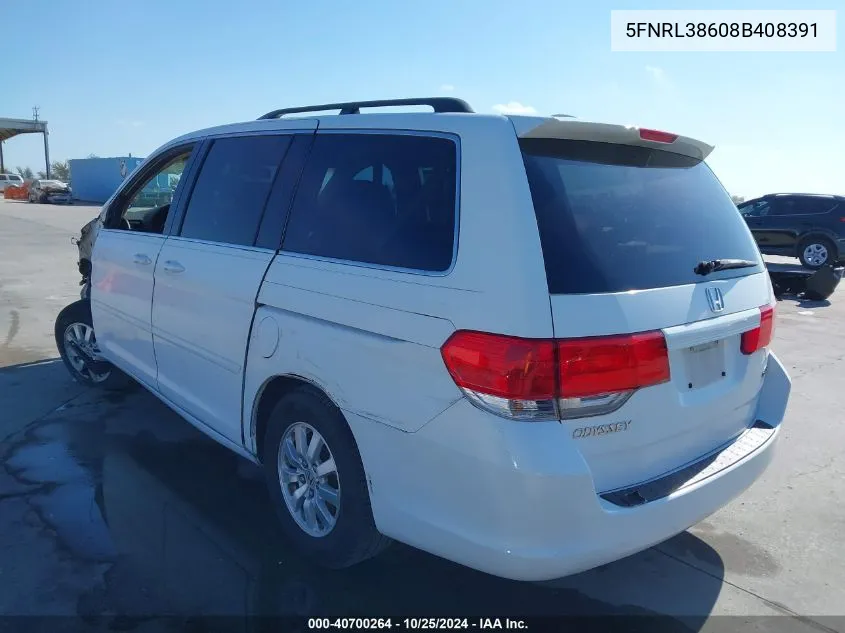 2008 Honda Odyssey Ex-L VIN: 5FNRL38608B408391 Lot: 40700264