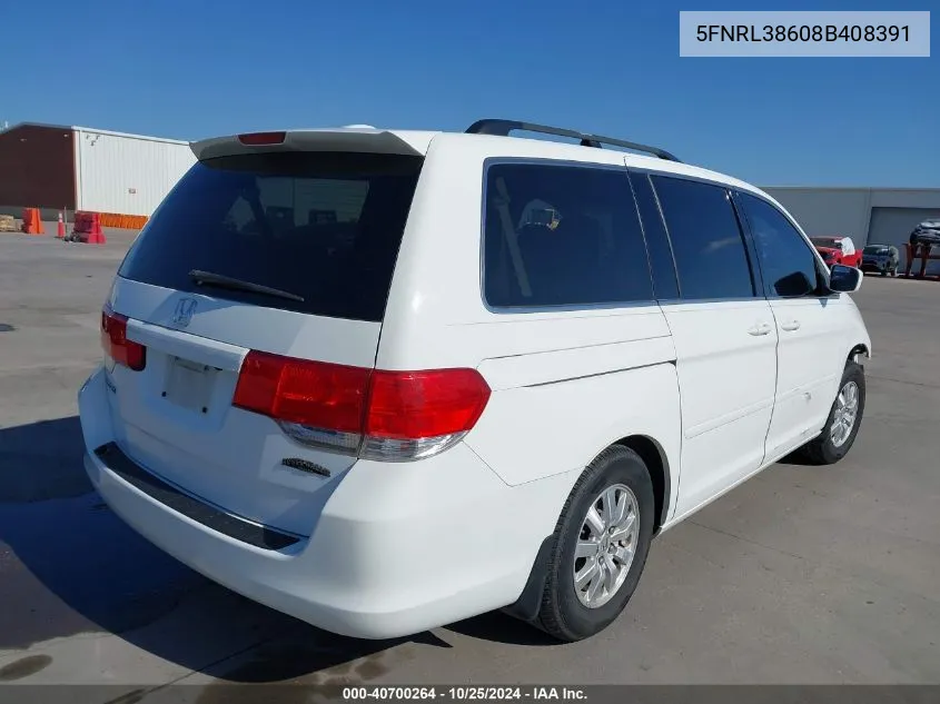 2008 Honda Odyssey Ex-L VIN: 5FNRL38608B408391 Lot: 40700264