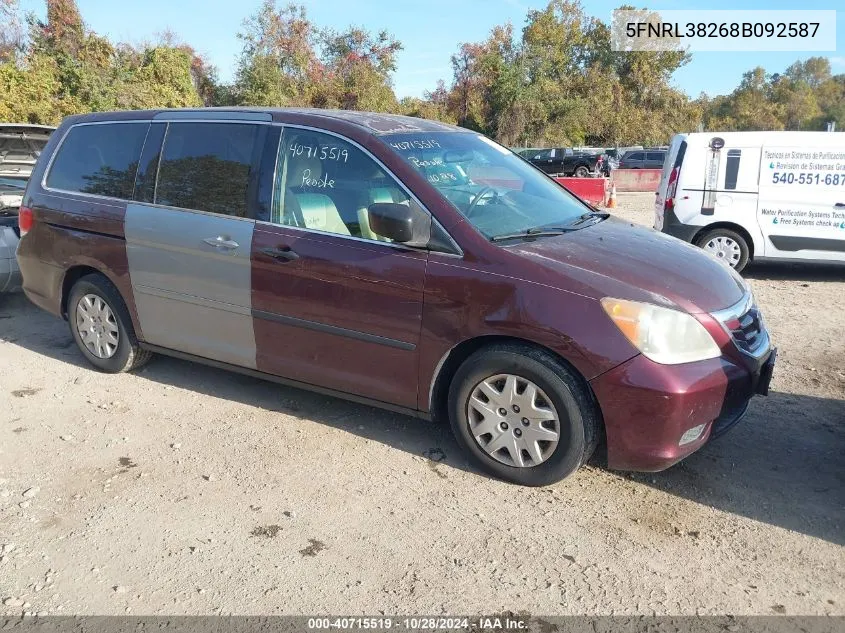 2008 Honda Odyssey Lx VIN: 5FNRL38268B092587 Lot: 40715519