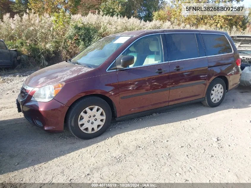 2008 Honda Odyssey Lx VIN: 5FNRL38268B092587 Lot: 40715519