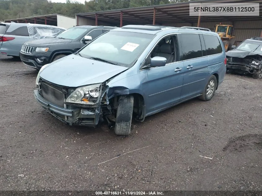 2008 Honda Odyssey Ex-L VIN: 5FNRL387X8B112500 Lot: 40716631