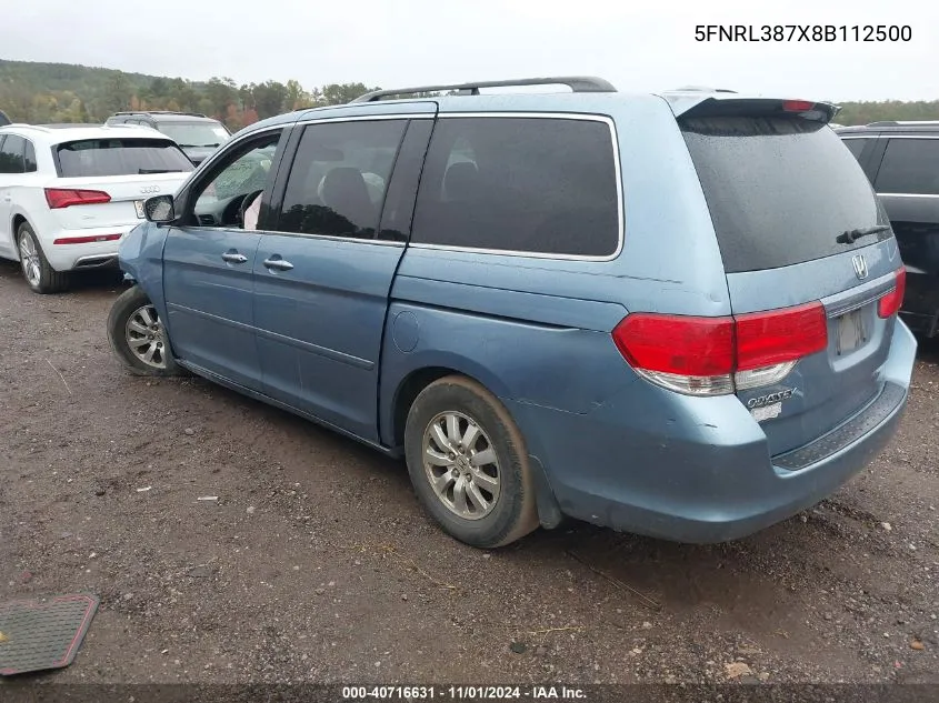 2008 Honda Odyssey Ex-L VIN: 5FNRL387X8B112500 Lot: 40716631