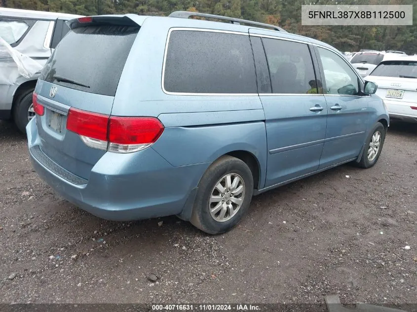 2008 Honda Odyssey Ex-L VIN: 5FNRL387X8B112500 Lot: 40716631