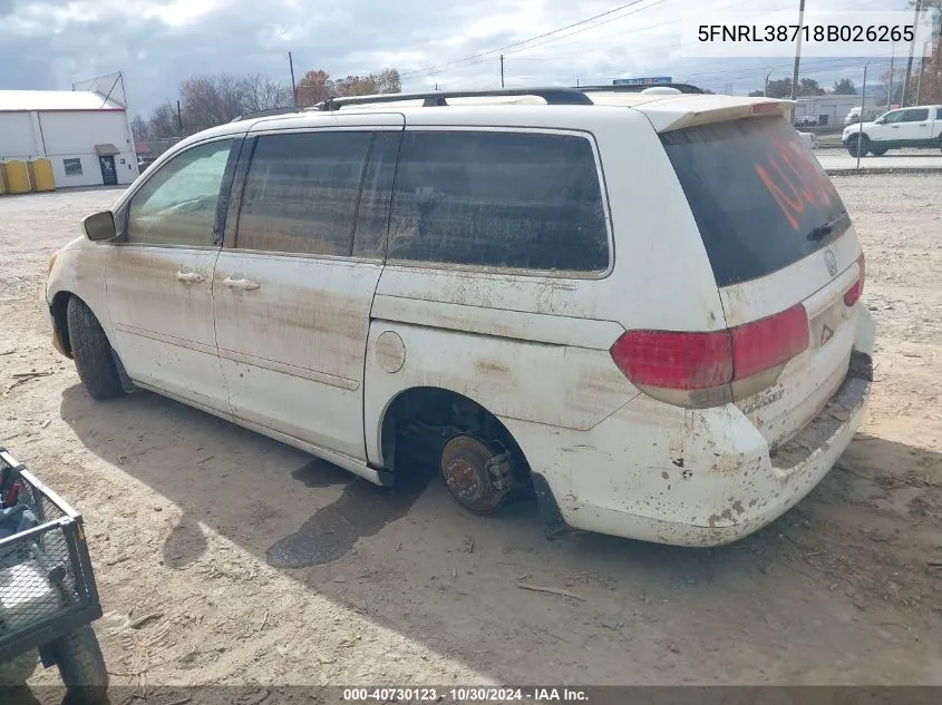 5FNRL38718B026265 2008 Honda Odyssey Ex-L