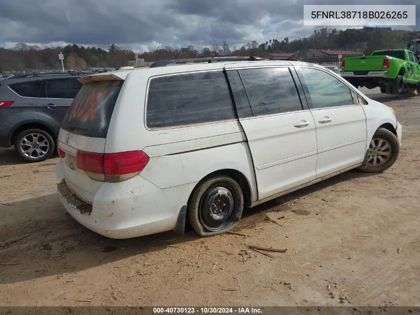 5FNRL38718B026265 2008 Honda Odyssey Ex-L