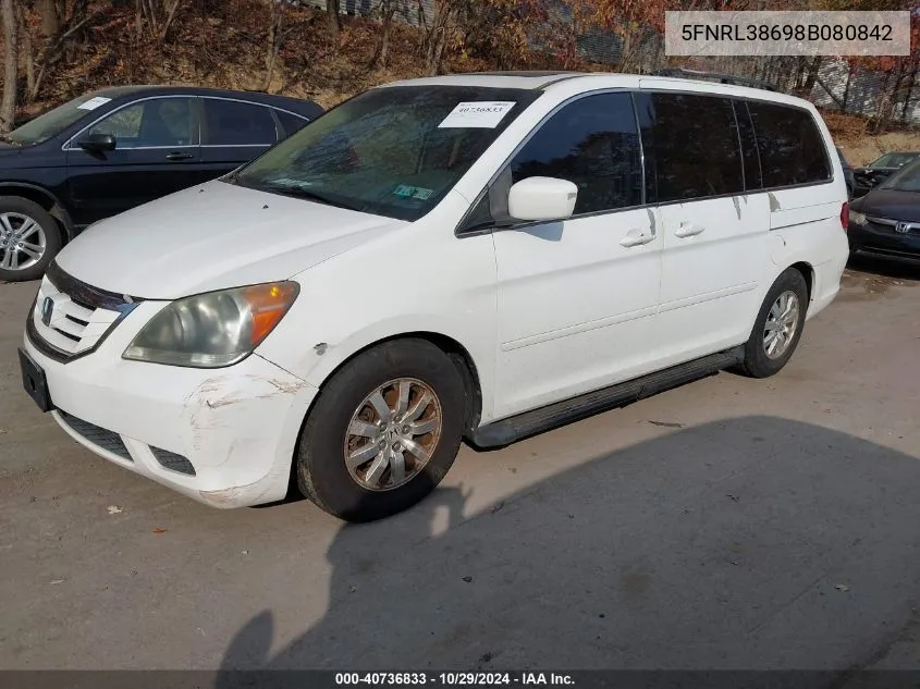 2008 Honda Odyssey Ex-L VIN: 5FNRL38698B080842 Lot: 40736833