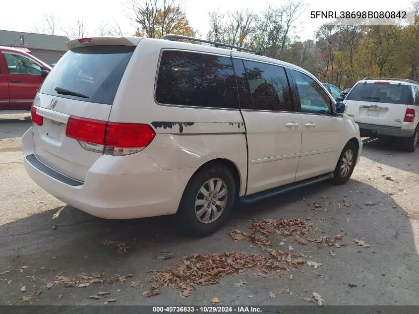 2008 Honda Odyssey Ex-L VIN: 5FNRL38698B080842 Lot: 40736833