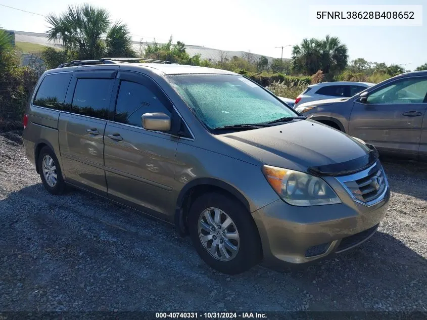 2008 Honda Odyssey Ex-L VIN: 5FNRL38628B408652 Lot: 40740331