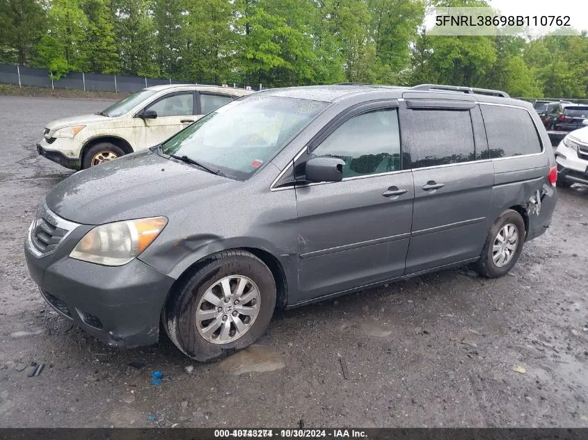 2008 Honda Odyssey Ex-L VIN: 5FNRL38698B110762 Lot: 40743274