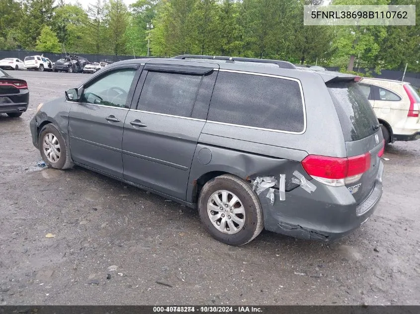 2008 Honda Odyssey Ex-L VIN: 5FNRL38698B110762 Lot: 40743274