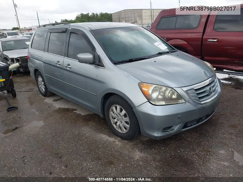 2008 Honda Odyssey Ex-L VIN: 5FNRL38798B027017 Lot: 40774558