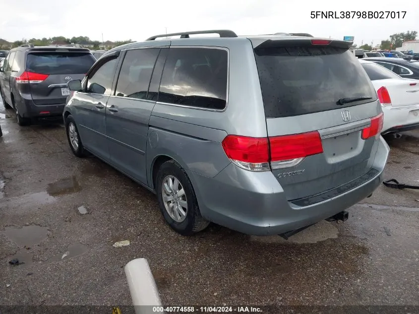 2008 Honda Odyssey Ex-L VIN: 5FNRL38798B027017 Lot: 40774558