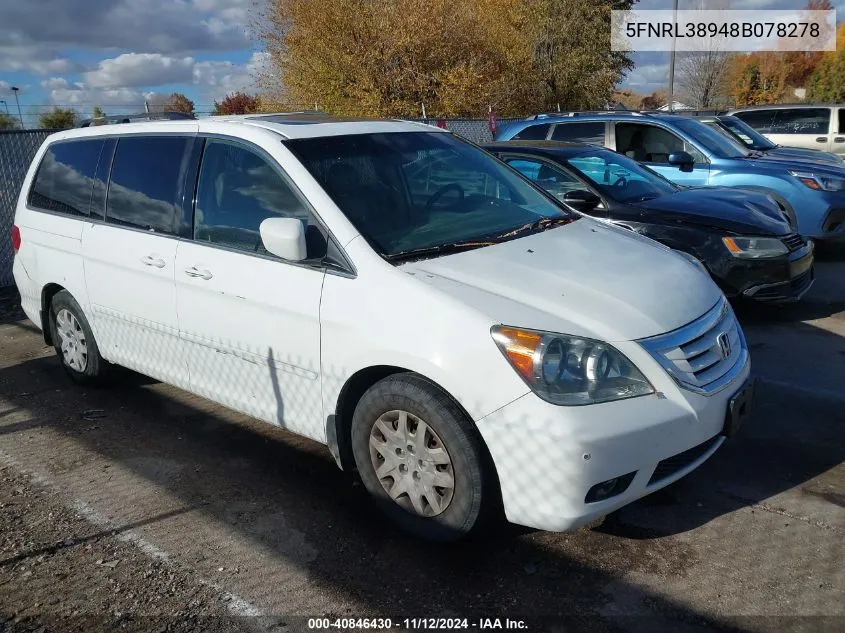 2008 Honda Odyssey Touring VIN: 5FNRL38948B078278 Lot: 40846430