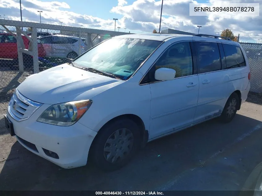 2008 Honda Odyssey Touring VIN: 5FNRL38948B078278 Lot: 40846430