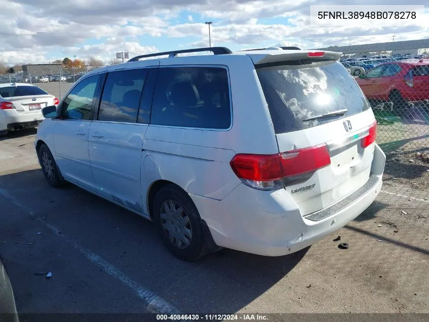 2008 Honda Odyssey Touring VIN: 5FNRL38948B078278 Lot: 40846430