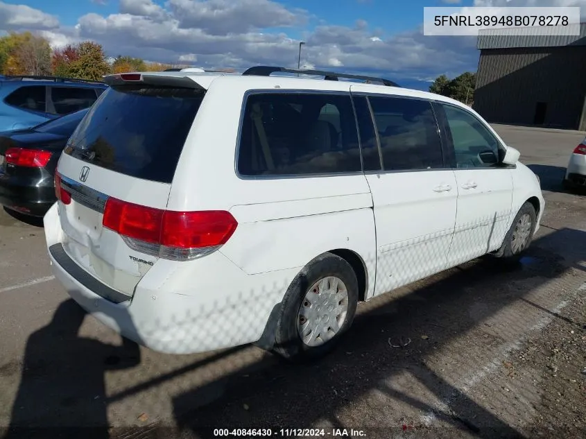 2008 Honda Odyssey Touring VIN: 5FNRL38948B078278 Lot: 40846430