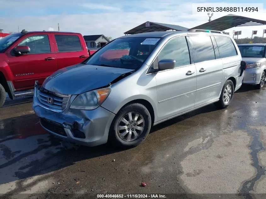 2008 Honda Odyssey Ex VIN: 5FNRL38488B114994 Lot: 40846652