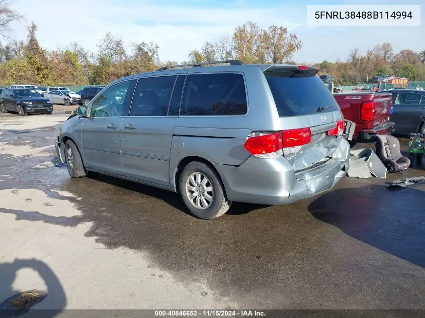 2008 Honda Odyssey Ex VIN: 5FNRL38488B114994 Lot: 40846652