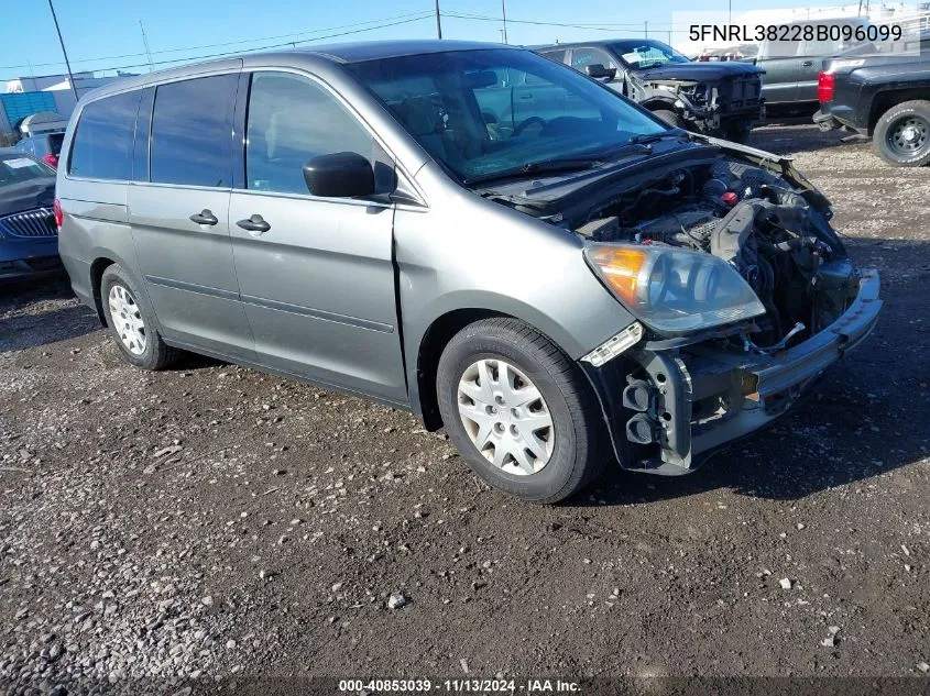 2008 Honda Odyssey Lx VIN: 5FNRL38228B096099 Lot: 40853039