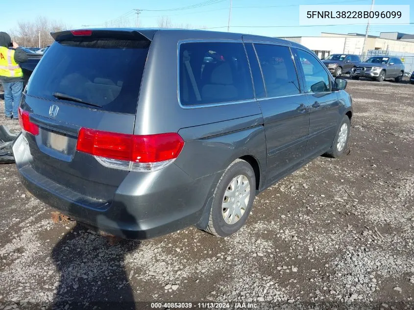 2008 Honda Odyssey Lx VIN: 5FNRL38228B096099 Lot: 40853039