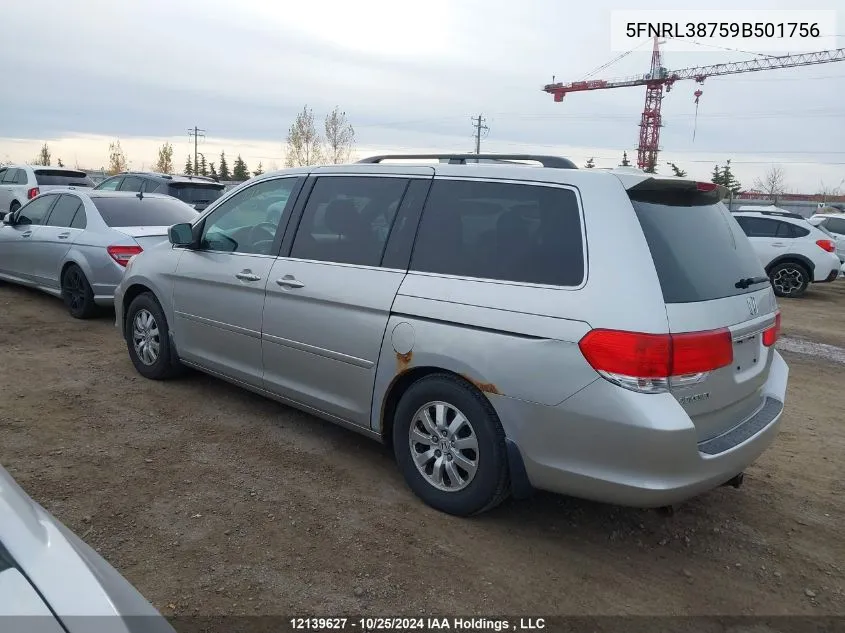 2009 Honda Odyssey VIN: 5FNRL38759B501756 Lot: 12139627