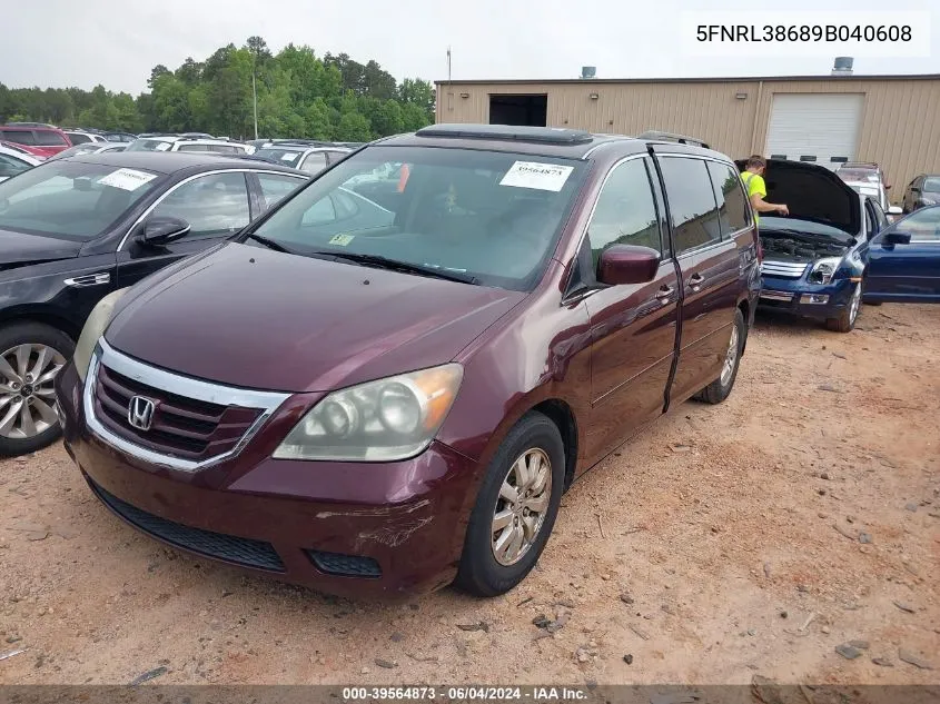 2009 Honda Odyssey Ex-L VIN: 5FNRL38689B040608 Lot: 39564873