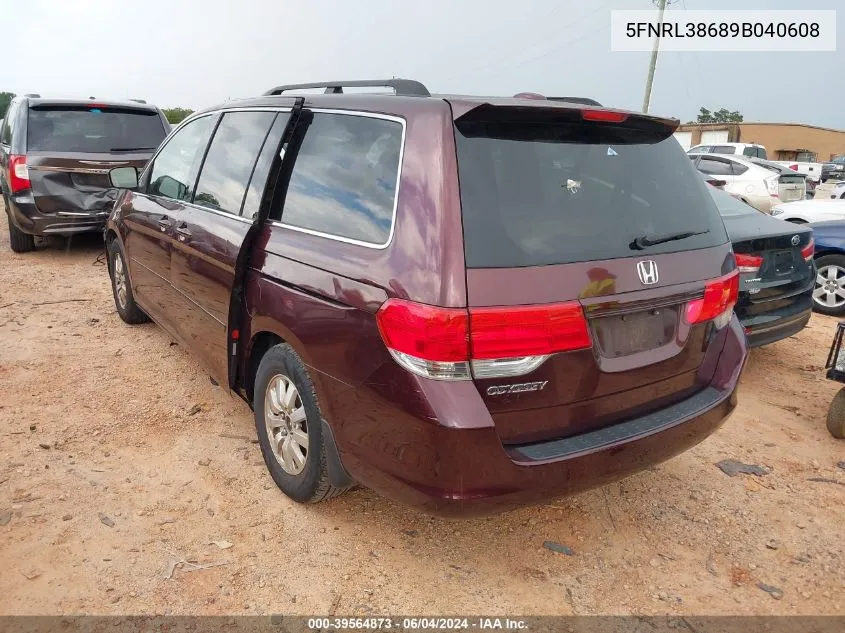 2009 Honda Odyssey Ex-L VIN: 5FNRL38689B040608 Lot: 39564873