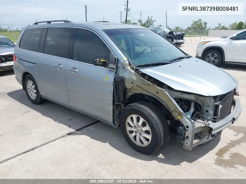 2009 Honda Odyssey Ex-L VIN: 5FNRL38739B008481 Lot: 39923367