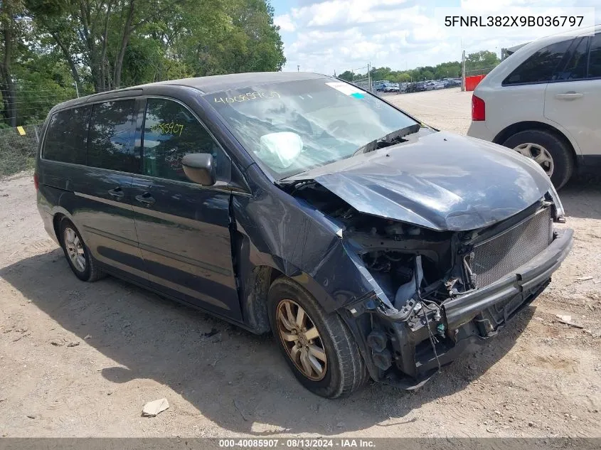 2009 Honda Odyssey Lx VIN: 5FNRL382X9B036797 Lot: 40085907