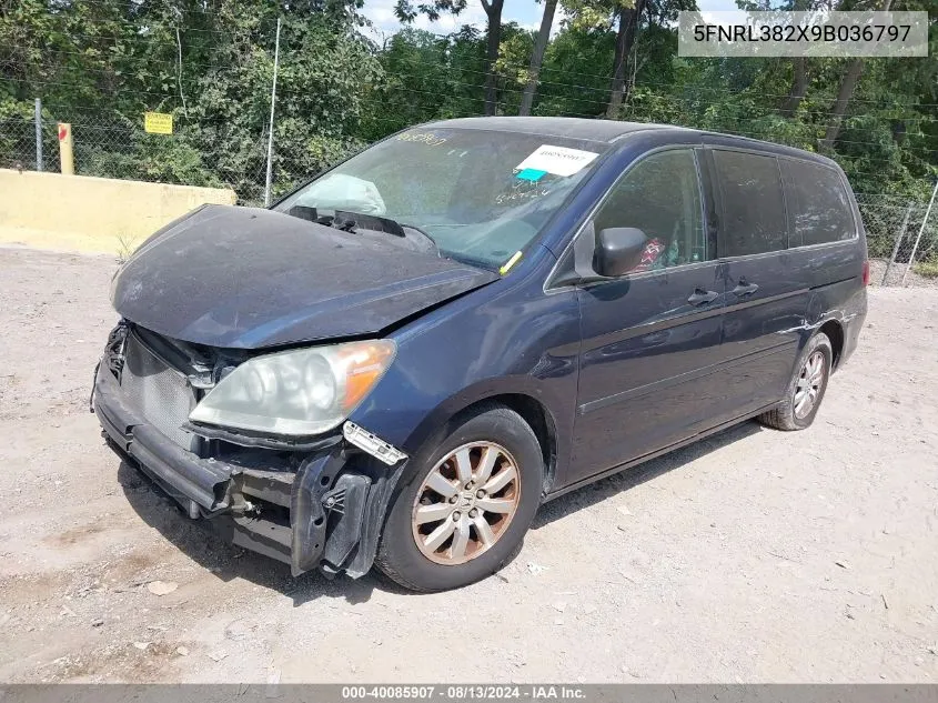 2009 Honda Odyssey Lx VIN: 5FNRL382X9B036797 Lot: 40085907